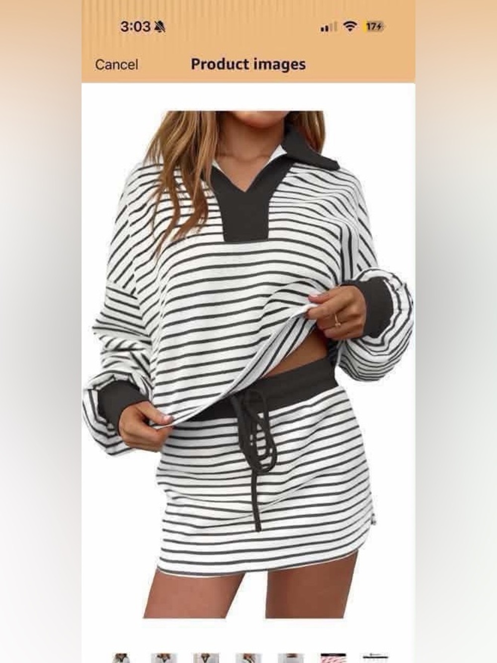 Black & White Striped V‑Neck Set